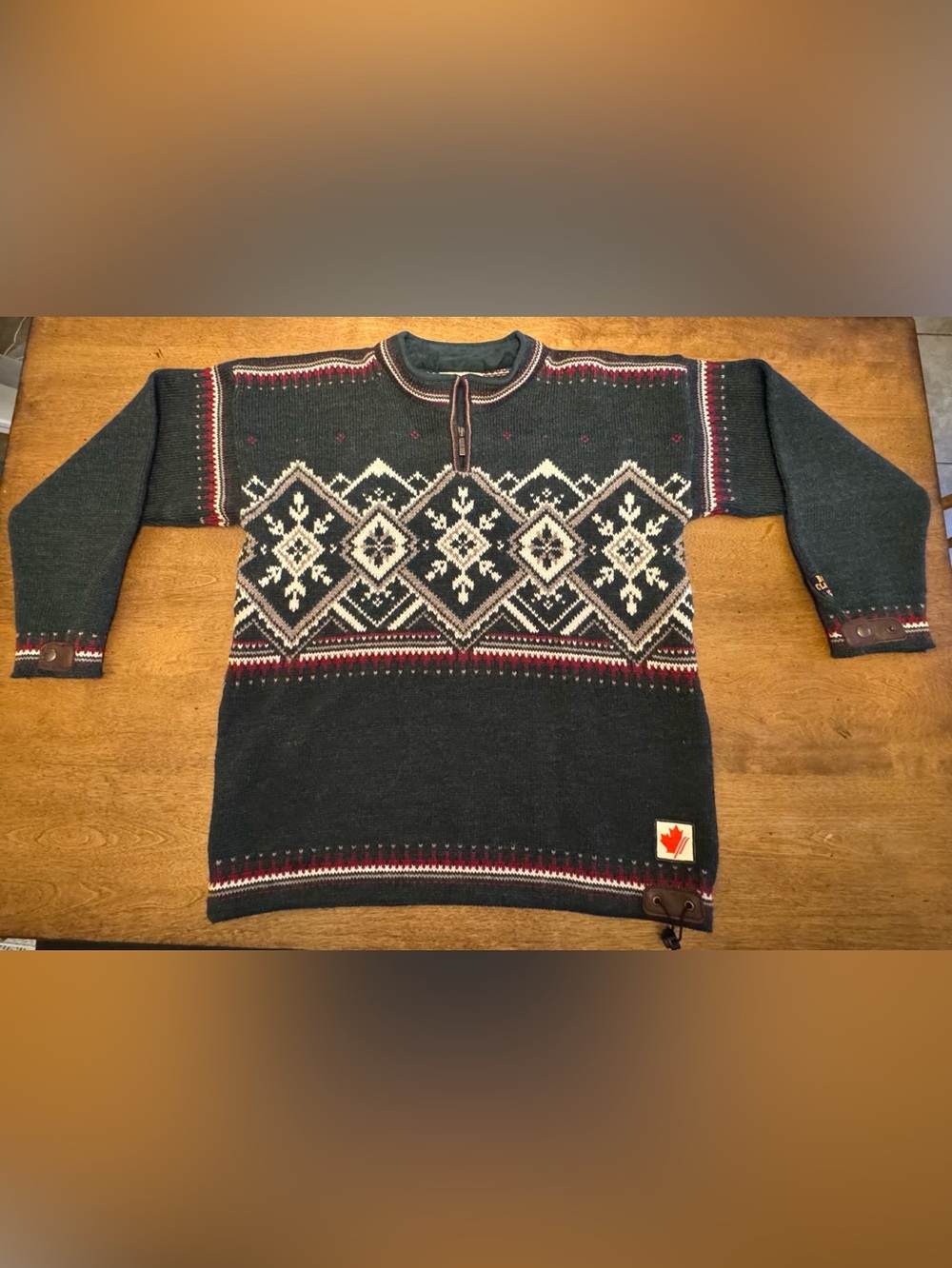 Dale of Norway Classic 3/4 Zip Sweater, Cream and Canadian Red Accents